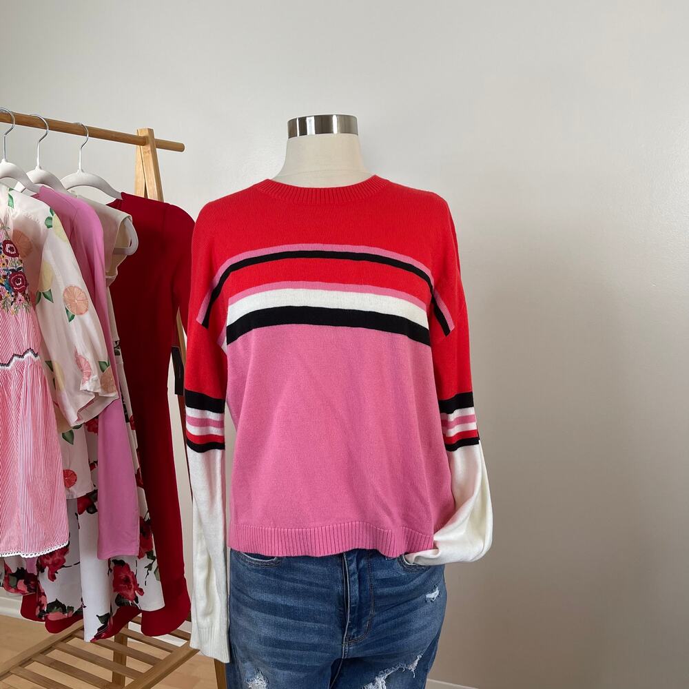 ASOS • Pink Red Striped Crewneck Sweater